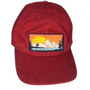 "United By Blue" Baseball Hat   Mountain and Sun Scene Patch Adjustable Red
